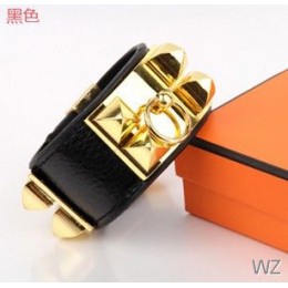 Hermes Collier de Chien Black Bracelet In Gold